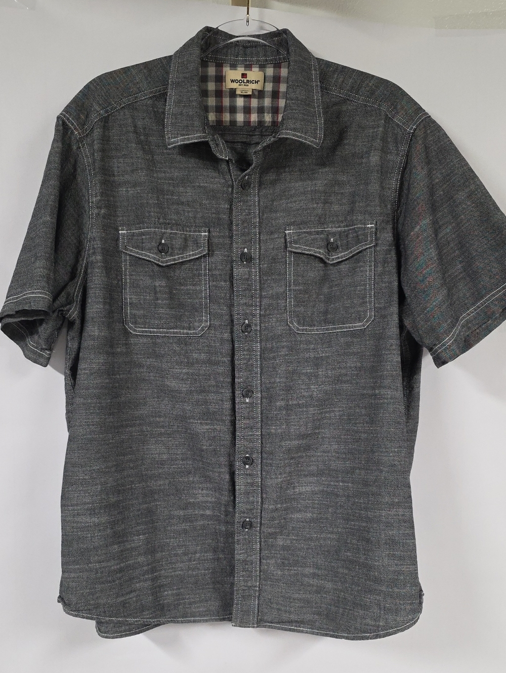Woolrich Men's Grey Button-Down Short-Sleeve Shirt, Size XL